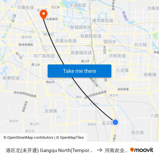 港区北(未开通) Gangqu North(Temporary Not Open) to 河南农业大学 map