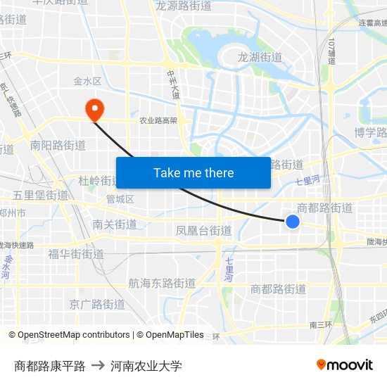 商都路康平路 to 河南农业大学 map