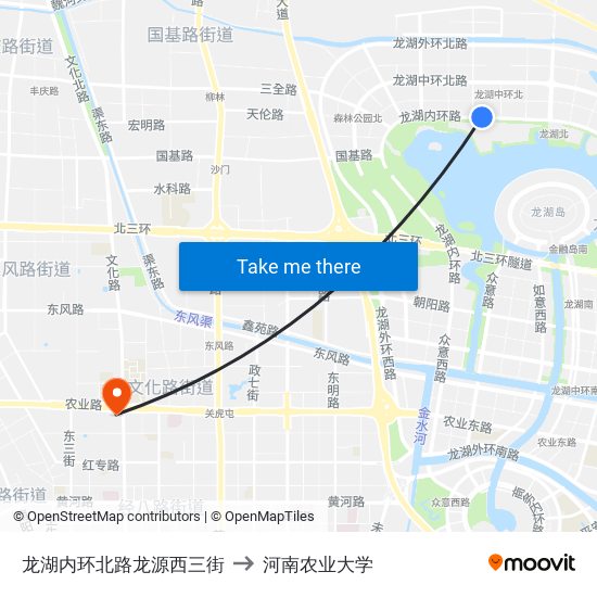 龙湖内环北路龙源西三街 to 河南农业大学 map