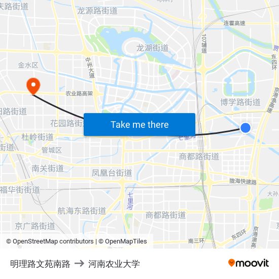 明理路文苑南路 to 河南农业大学 map