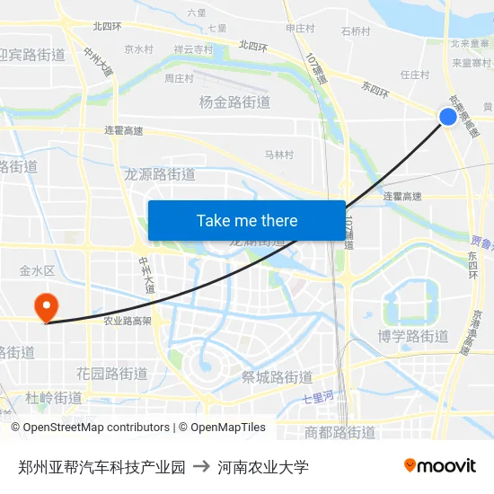 郑州亚帮汽车科技产业园 to 河南农业大学 map
