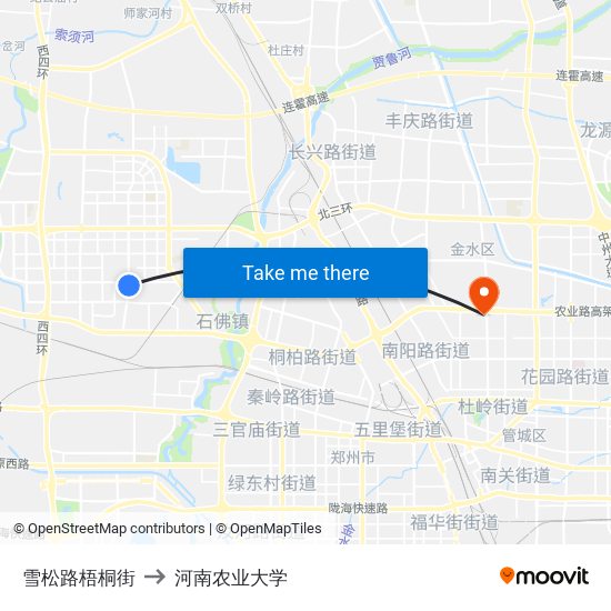 雪松路梧桐街 to 河南农业大学 map