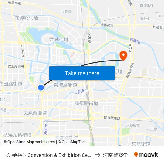 会展中心 Convention & Exhibition Center to 河南警察学院 map