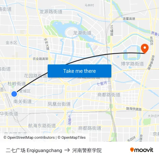 二七广场 Erqiguangchang to 河南警察学院 map