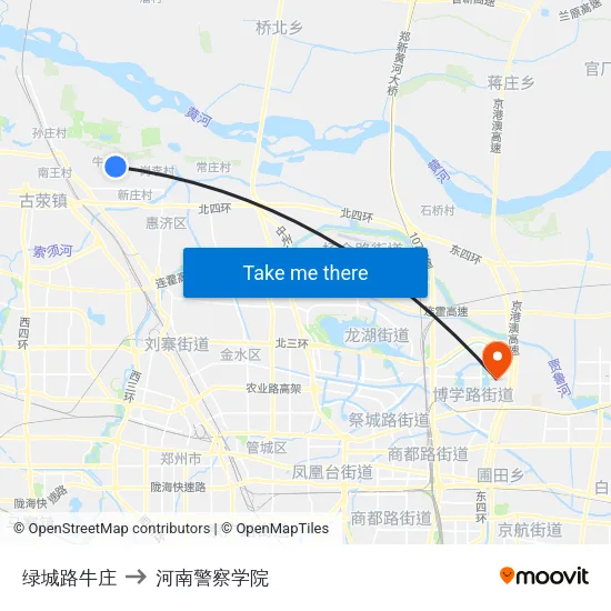 绿城路牛庄 to 河南警察学院 map