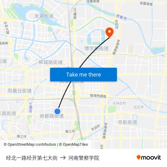 经北一路经开第七大街 to 河南警察学院 map