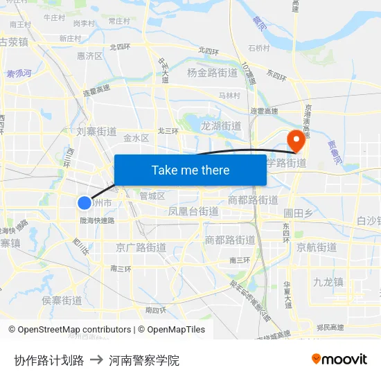 协作路计划路 to 河南警察学院 map