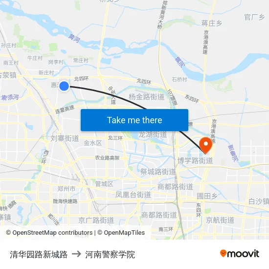 清华园路新城路 to 河南警察学院 map