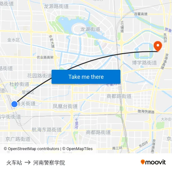 火车站 to 河南警察学院 map