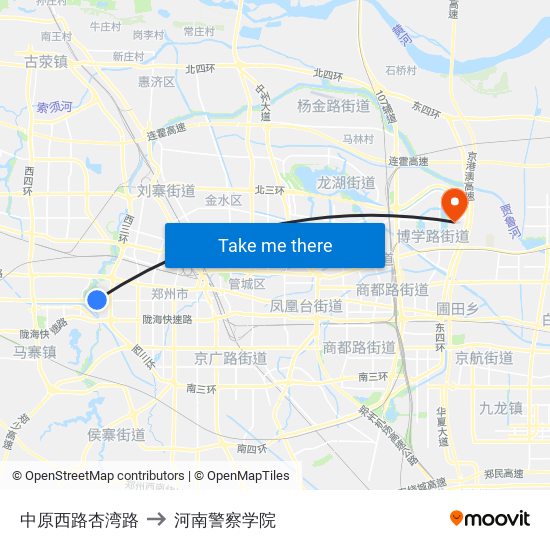 中原西路杏湾路 to 河南警察学院 map