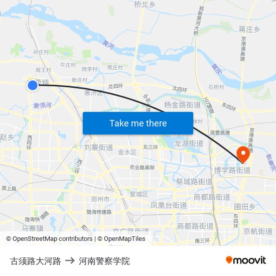 古须路大河路 to 河南警察学院 map