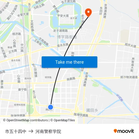 市五十四中 to 河南警察学院 map