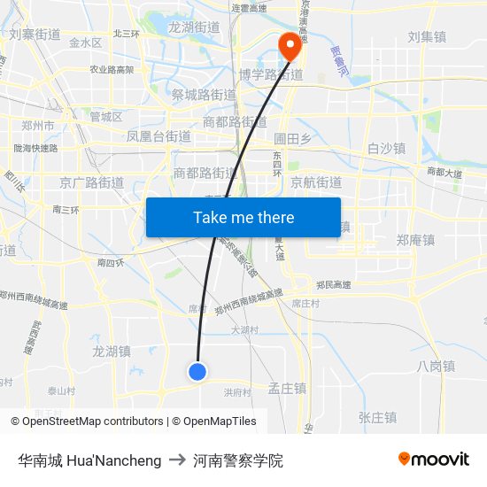 华南城 Hua'Nancheng to 河南警察学院 map