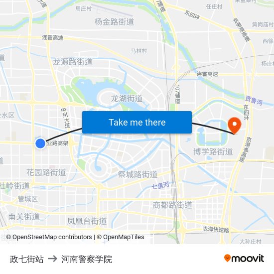 政七街站 to 河南警察学院 map