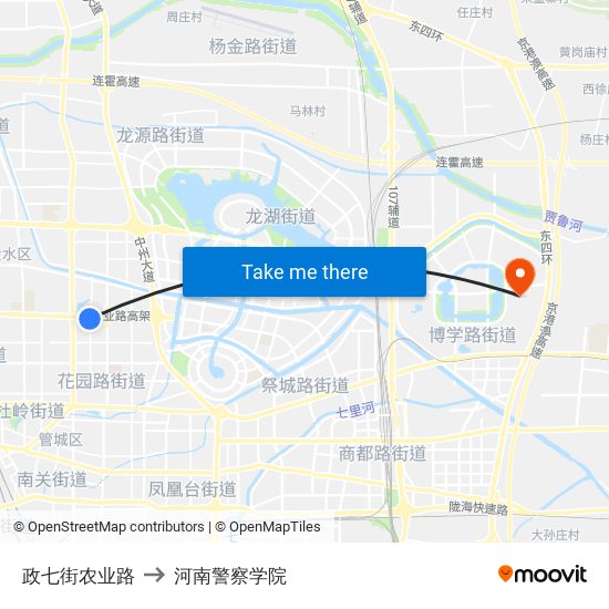 政七街农业路 to 河南警察学院 map