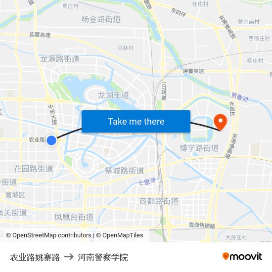 农业路姚寨路 to 河南警察学院 map