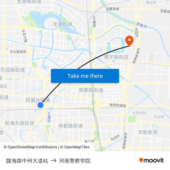 陇海路中州大道站 to 河南警察学院 map