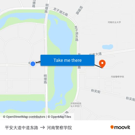 平安大道中道东路 to 河南警察学院 map