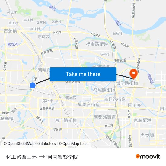 化工路西三环 to 河南警察学院 map