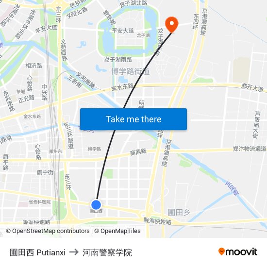 圃田西 Putianxi to 河南警察学院 map