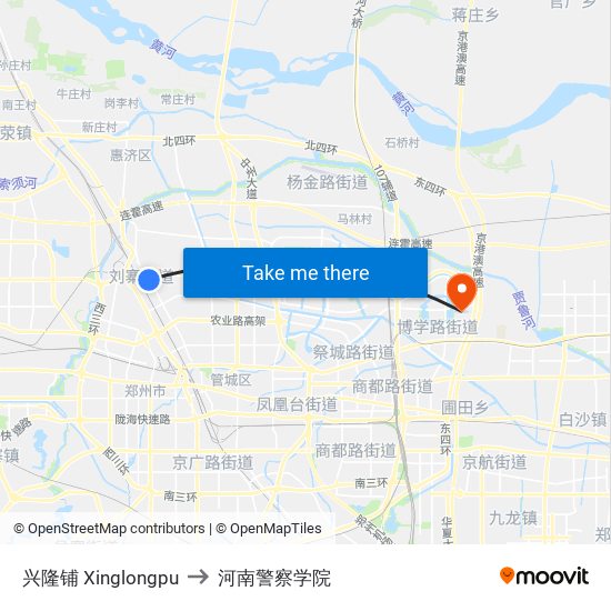 兴隆铺 Xinglongpu to 河南警察学院 map