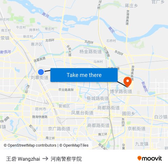 王砦 Wangzhai to 河南警察学院 map