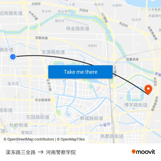 渠东路三全路 to 河南警察学院 map