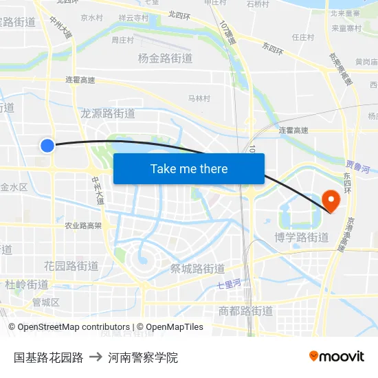 国基路花园路 to 河南警察学院 map