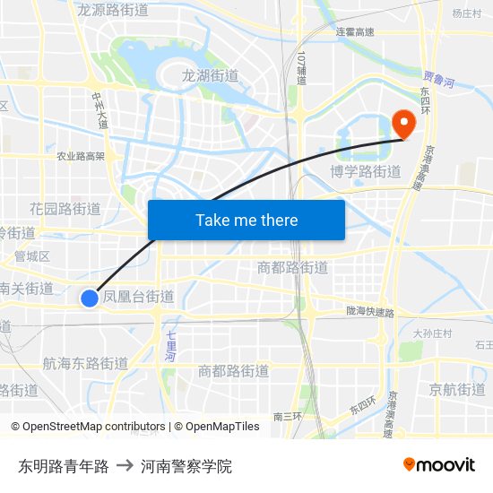 东明路青年路 to 河南警察学院 map