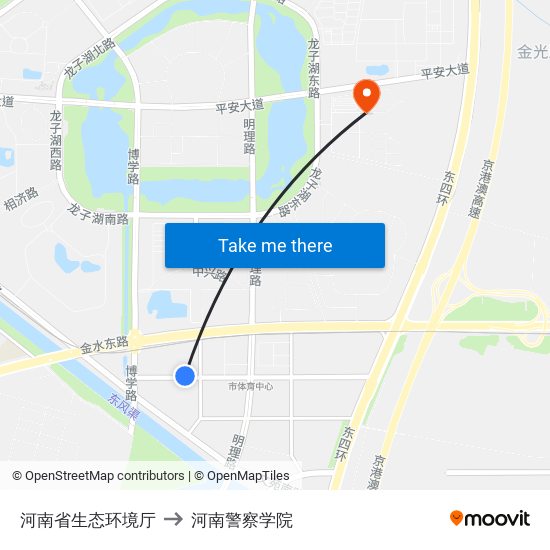 河南省生态环境厅 to 河南警察学院 map