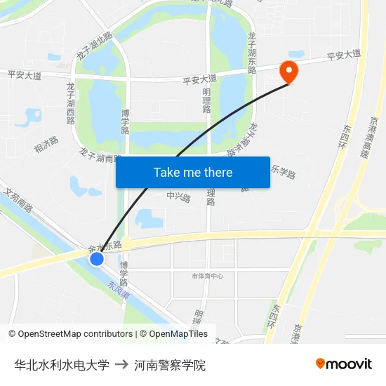 华北水利水电大学 to 河南警察学院 map