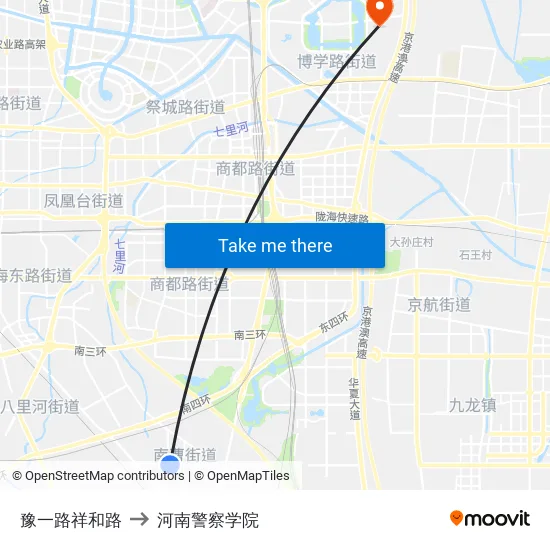 豫一路祥和路 to 河南警察学院 map