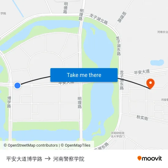 平安大道博学路 to 河南警察学院 map
