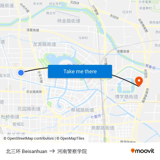 北三环 Beisanhuan to 河南警察学院 map