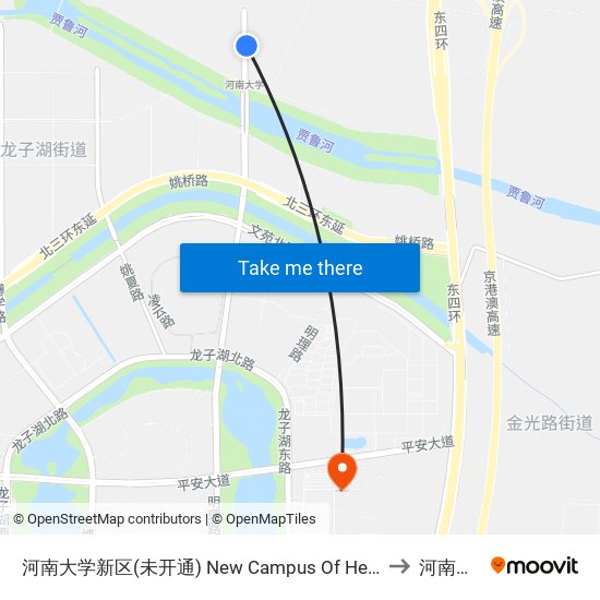 河南大学新区(未开通) New Campus Of Henan University(Under Construction) to 河南警察学院 map