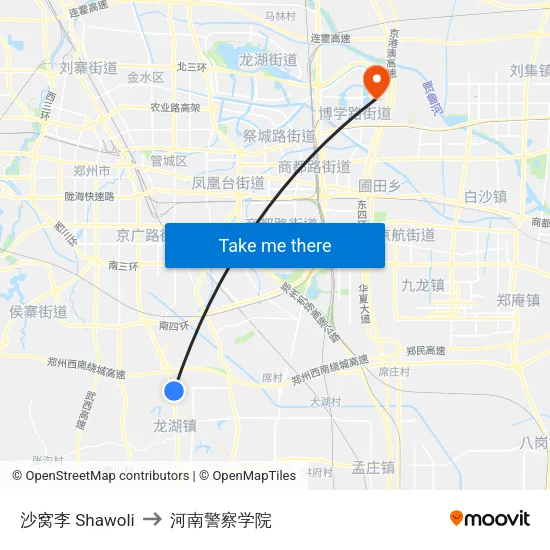 沙窝李 Shawoli to 河南警察学院 map