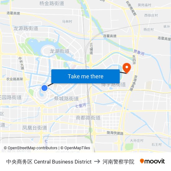 中央商务区 Central Business District to 河南警察学院 map