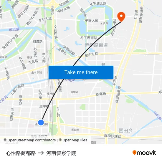 心怡路商都路 to 河南警察学院 map