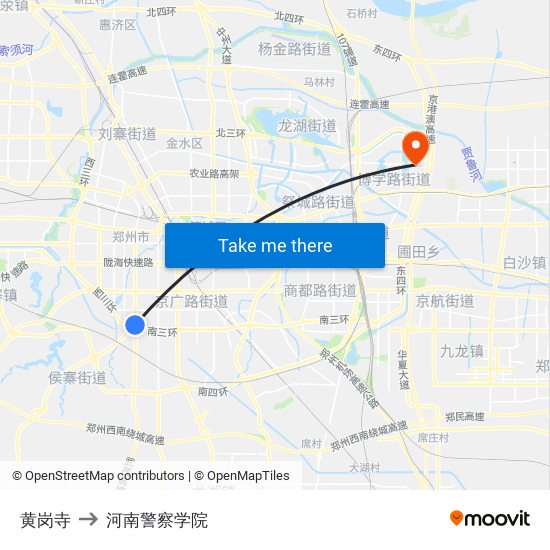 黄岗寺 to 河南警察学院 map