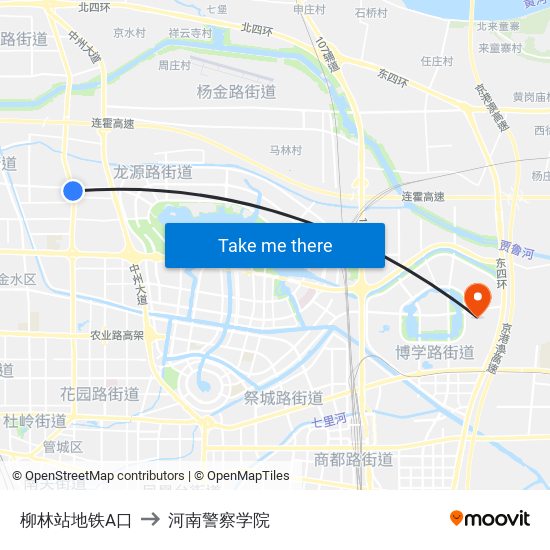 柳林站地铁A口 to 河南警察学院 map