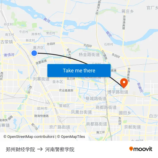 郑州财经学院 to 河南警察学院 map
