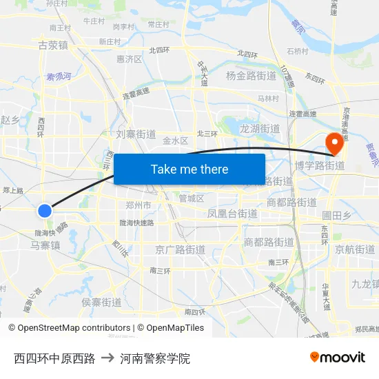 西四环中原西路 to 河南警察学院 map