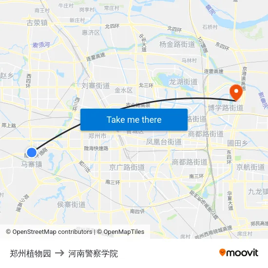 郑州植物园 to 河南警察学院 map
