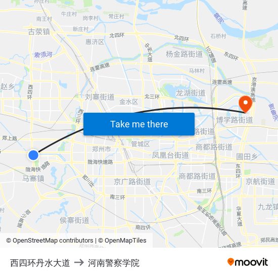 西四环丹水大道 to 河南警察学院 map