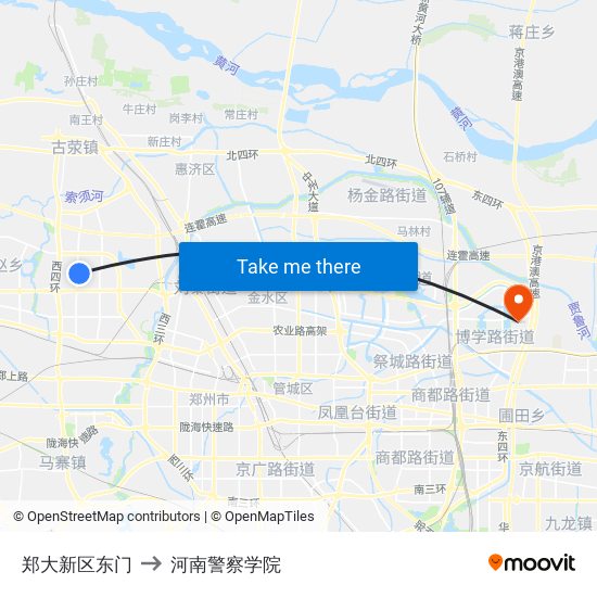 郑大新区东门 to 河南警察学院 map