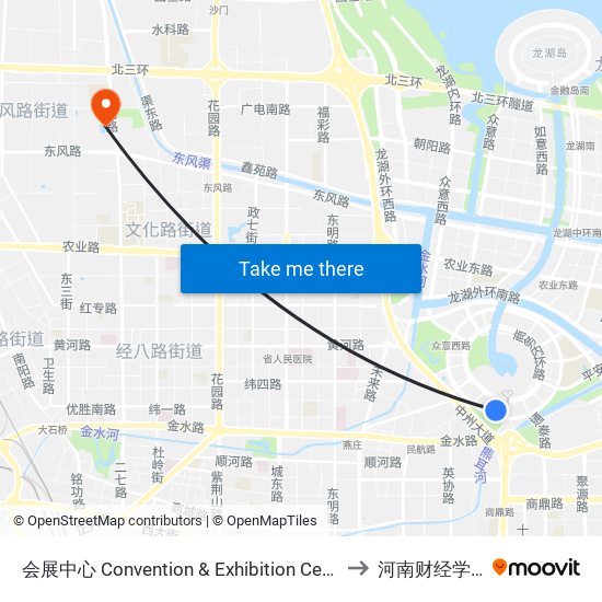 会展中心 Convention & Exhibition Center to 河南财经学院 map