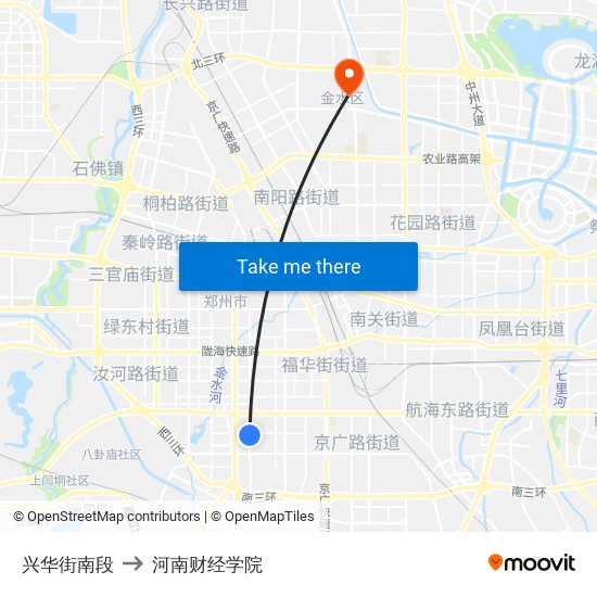 兴华街南段 to 河南财经学院 map