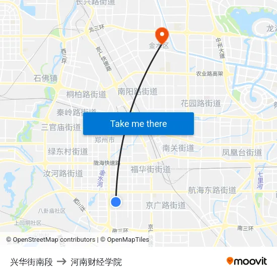 兴华街南段 to 河南财经学院 map
