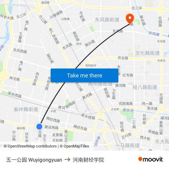 五一公园 Wuyigongyuan to 河南财经学院 map