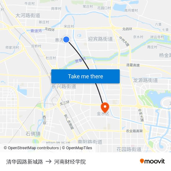 清华园路新城路 to 河南财经学院 map